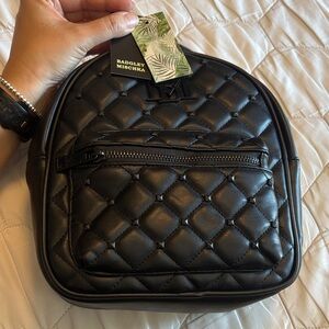 Badgley Mischka Black Quilted Mini Backpack with Front Zip Pocket